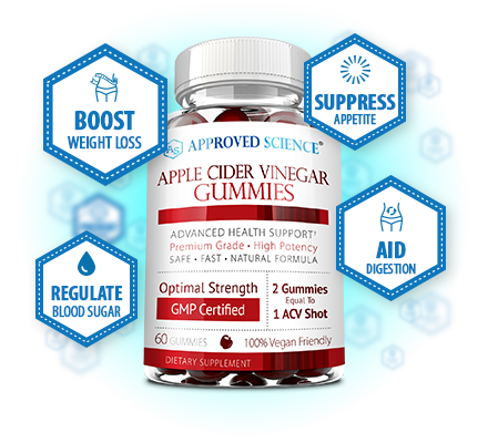 Apple cider vinegar gummies with the mother support weight loss, appetite suppression, digestion, and blood sugar regulation.