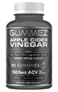 Bottle of ACV gummies with the mother, labeled for apple cider vinegar, 1500mg, supports optimal health benefits.