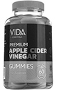 Bottle of Vida premium apple cider vinegar gummies with the mother for optimal health benefits, 60 count.