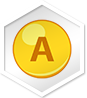 Yellow circle with the letter A inside a hexagonal border.